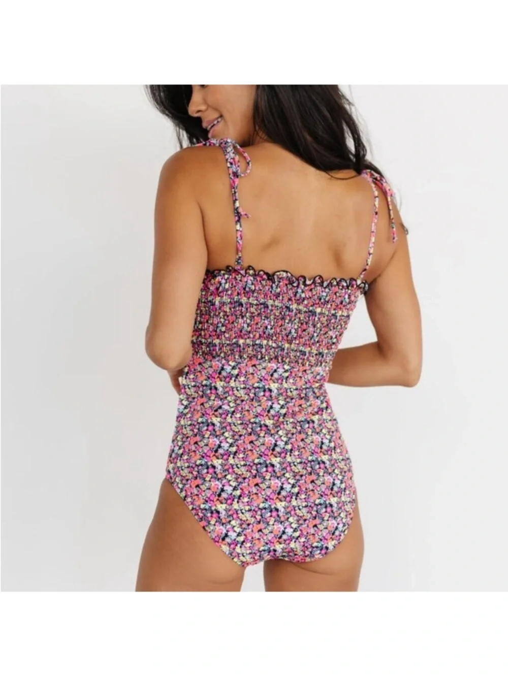 BalticBorn Nikki Smocked One Piece Swimsuit‎ in Neon Floral Beach Size Small